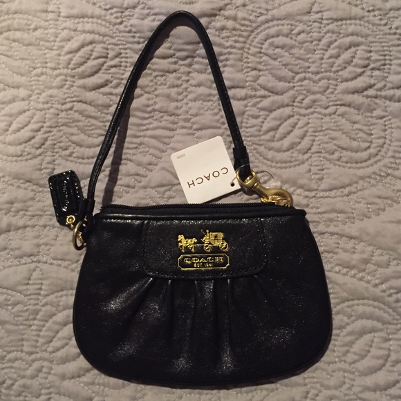 Authentic coach black leather wristlet