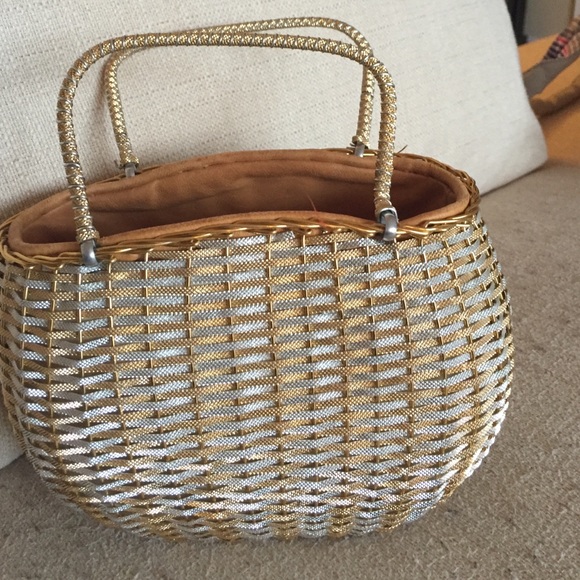 Vintage Gold & silver woven "bucket" bag