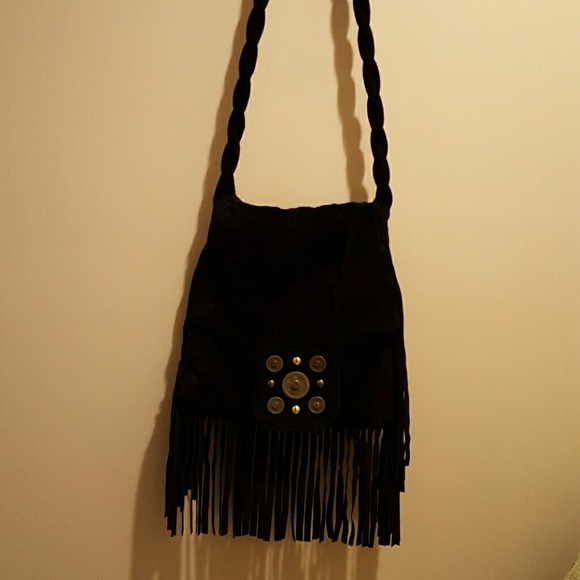 JJ Winters Black Suede Crossbody Bag