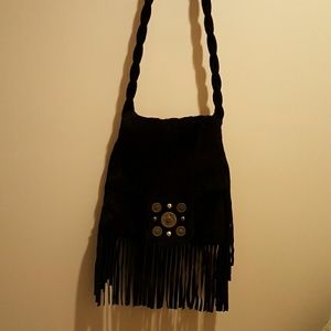 JJ Winters Black Suede Crossbody Bag