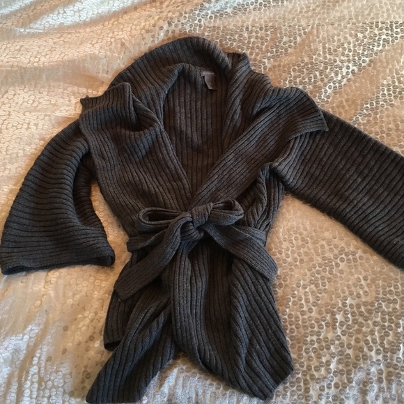 Ann Taylor Wrap Belted Cardigan Gray Medium