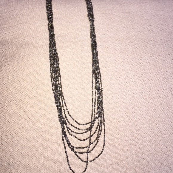 Necklace Pewter color beaded long hanging