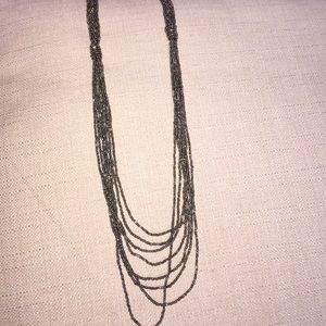 Necklace Pewter color beaded long hanging