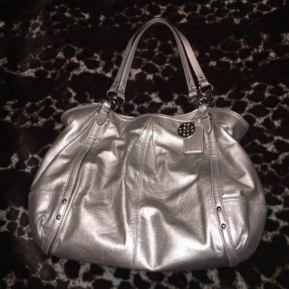 Coach Alexandria metallic silver leather purse