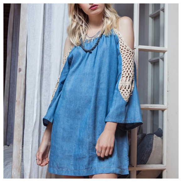 Dresses & Skirts - Denim crochet sleeve dress