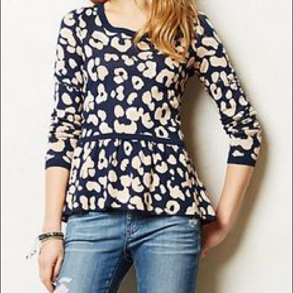 Anthropologie Peplum Leopard Sweater