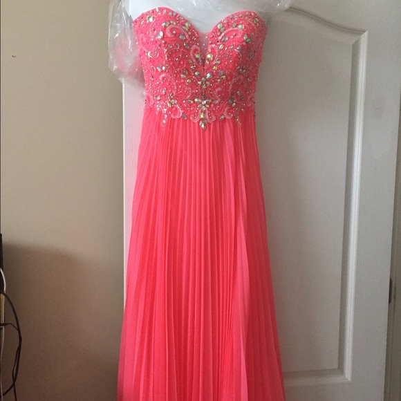 Coral beaded  & chiffon prom gown