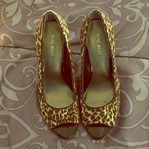 Nine West peep toe leopard heels