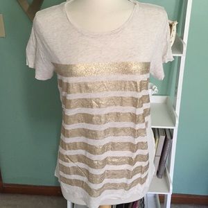 Oatmeal tee with gold stripes
