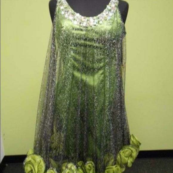 Green Ruffled party or prom gown