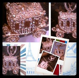 Carriage Purse Charm Goldtone Rhinestones