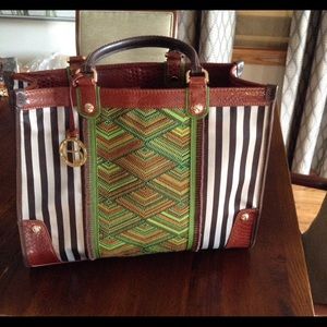 Henri Bendel leather, woven and cloth Tote