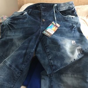 Highlighted blue jeggings skinny leg