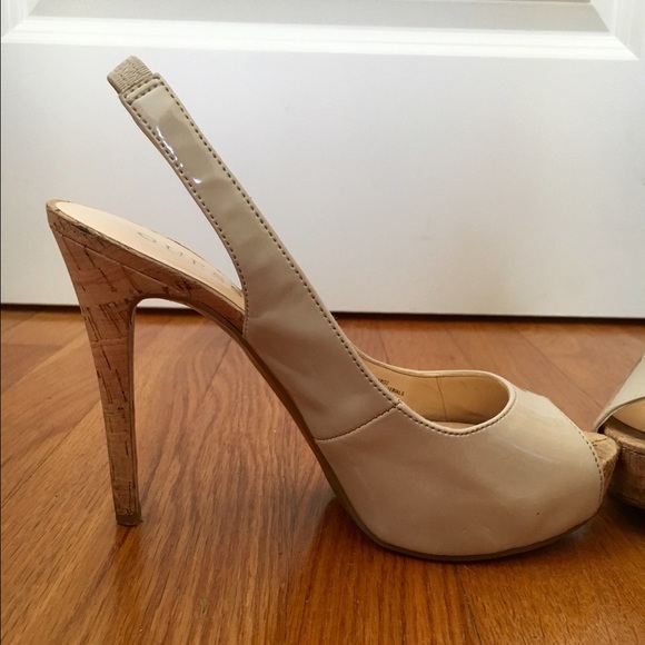 Guess Nude Patent Leather Slingback Heels