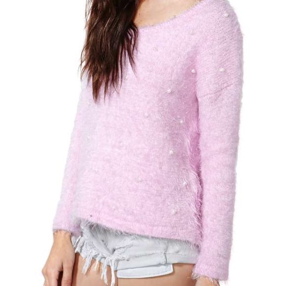 Pink fluffy nasty gal sweater with pearls - Picture 3 of 3