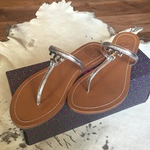 New Tory Burch logo silver sandal