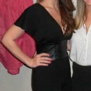 Black Bebe jumpsuit with leather detail