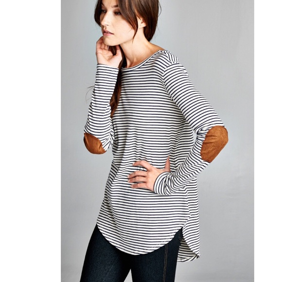 Suede patch pin stripe top