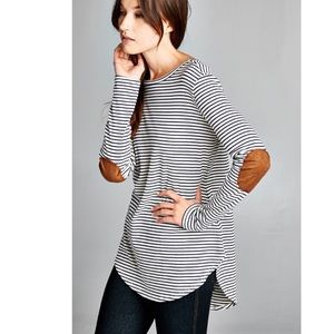 Suede patch pin stripe top