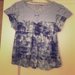 Free People Blue Waves Blouse