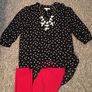 LC Lauren Conrad high/low Flowy polka dot top