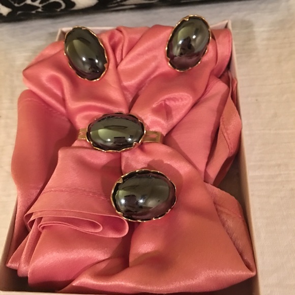 Hematite vintage earring ring and scarf clip set.