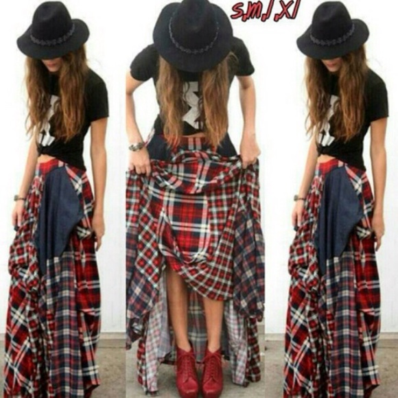 •ISO• PLAID MAXI SKIRT MEDIUM