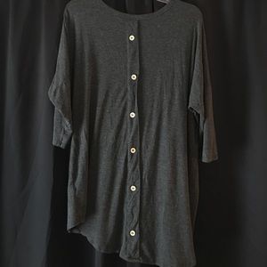 Gray tunic top with buttons down the back
