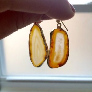 Natural Geode & Gold-Edge Organic drop Earrings