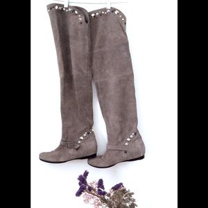 Rock n Roll studded grey suede thigh high boots!