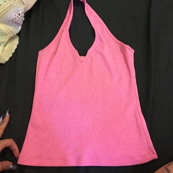 Hot pink crop top halter