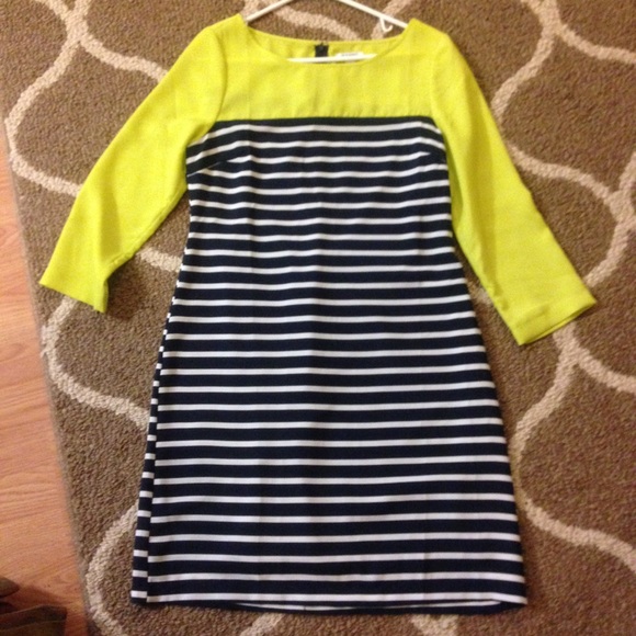 Navy and lime striped dress