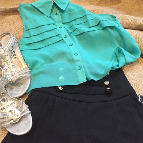 Black High Waist Shorts w/Gold Button Accents