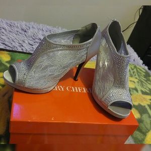 Peeptoe grey heels