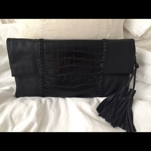 Isabella Fiore fold-over leather clutch in black
