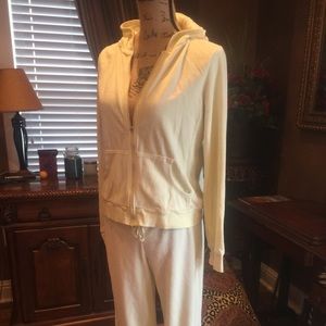 Pale yellow velour yoga or running suit