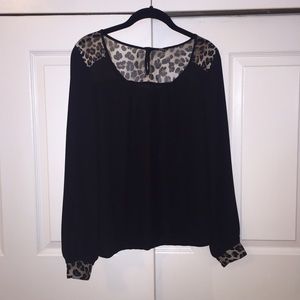 Black long sleeve sheer shirt with cheetah print