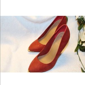 Asos Red suede Pumps gold toe accent