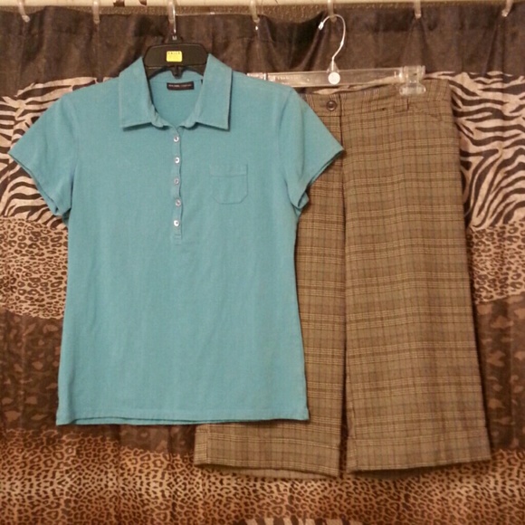 Chocolate/blue plaid capris