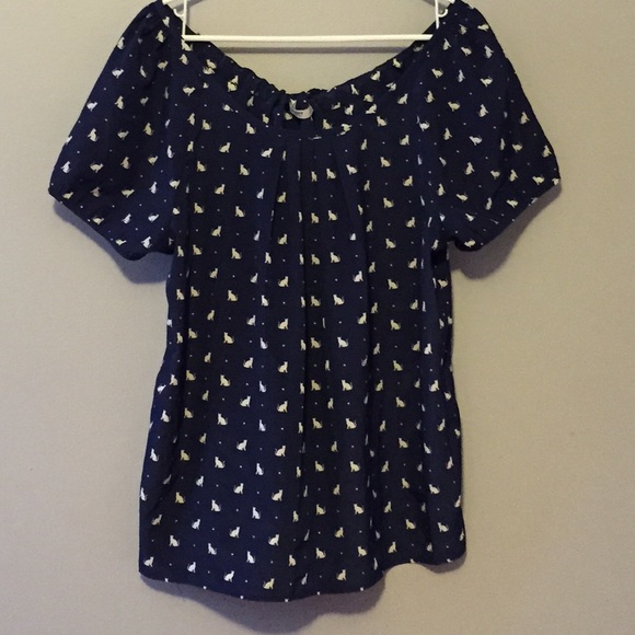 CAT Pattern Baby Doll Blouse with Adjustable Tie