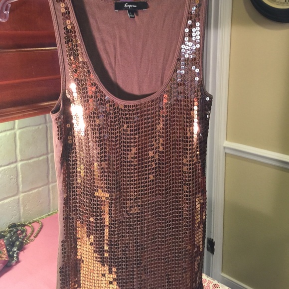 Express Brown Sequin Embellished Tank Top