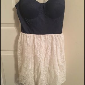 Cute denim and lace mini dress!!!💫