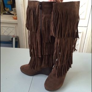 Brown Fringe Boots Never Worn