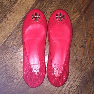 Tory Burch lobster red Reva Tumbled Flats