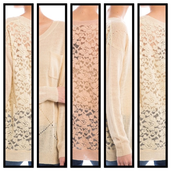 FESTIVAL FANCY LACE BACK SWEATER IN BEIGE S/M - Picture 3 of 4