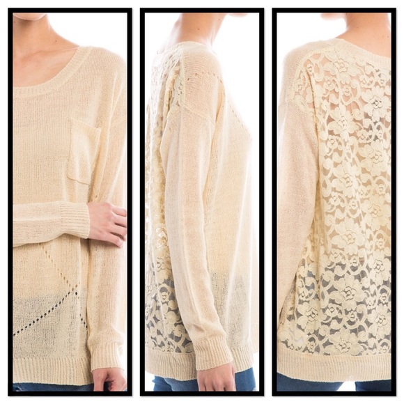 FESTIVAL FANCY LACE BACK SWEATER IN BEIGE S/M - Picture 2 of 4
