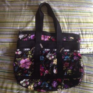 lesportsac black floral tote