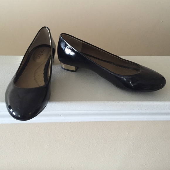 Black Latent Leather Flats with Gold Heel