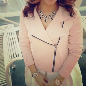 Express Textured Knit Moto Jacket in Blush