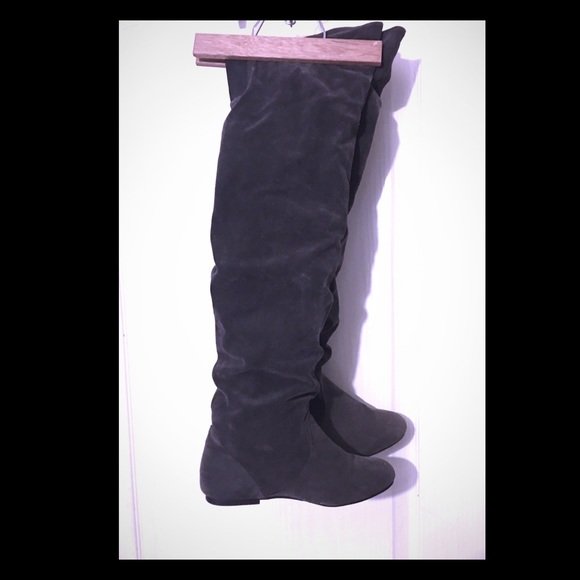 Charcoal Suede above the knee Boots